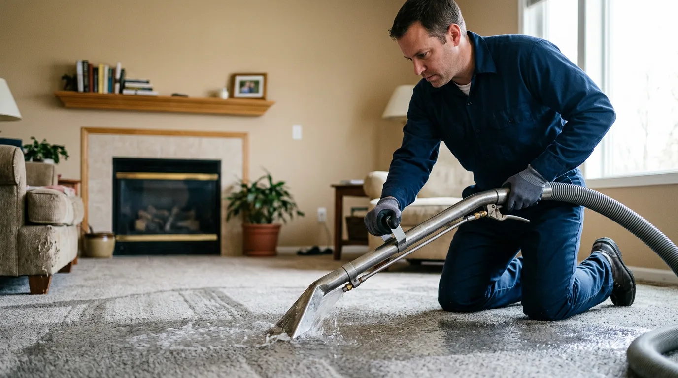 Water damage restoration technician working near Holland, MA
